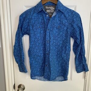 Wrangler 20X Button Front Shirt Long Sleeve Advance Comfort Blue Snap Boys Large